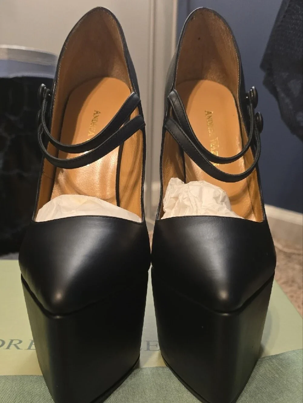 Andrea Wazen Double Jeu Platform Shoes. Size 38, Black, NWB.